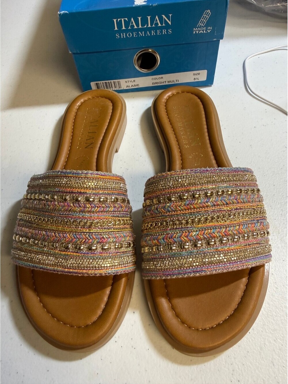 Italian Shoemakers Alasie Bright Multi Slide Sandals Size 8.5
